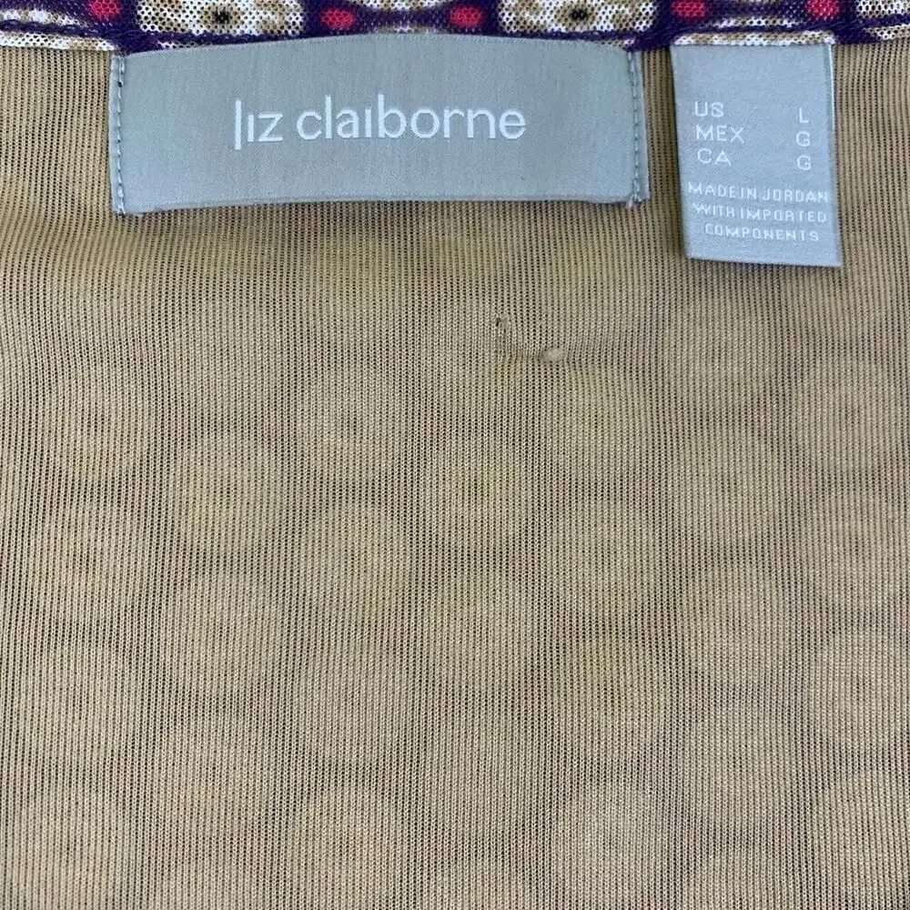 Liz Claiborne Blouse Long Sleeve Geometric Print Boho Size‎ Large